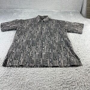 Tori Richard Mens Geometric Tribal Print Cotton Lawn Shirt Grey Black